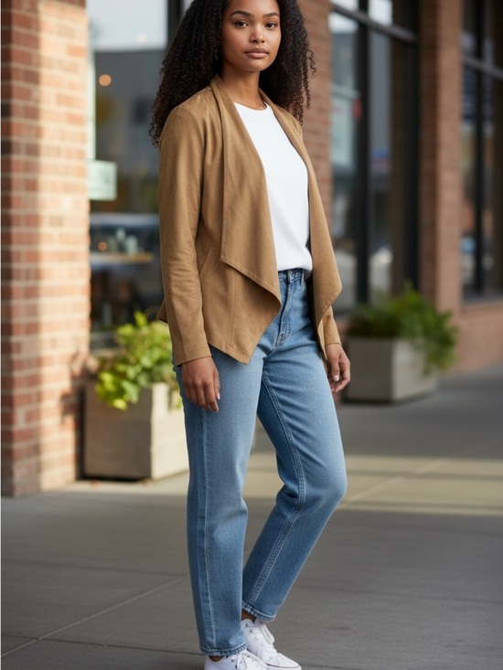 Calvin Klein Jeans Denim - Calvin Klein Jeans Faux Suede Drape Front Jacket Large